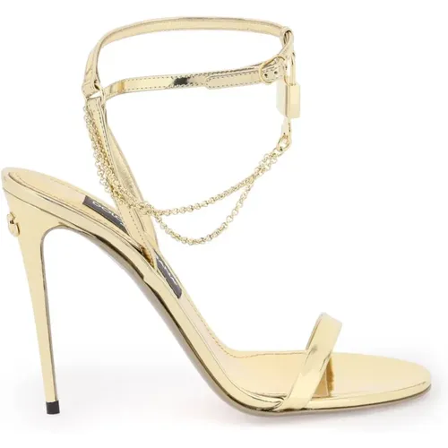 Laminierte Ledersandalen mit Charme - Dolce & Gabbana - Modalova