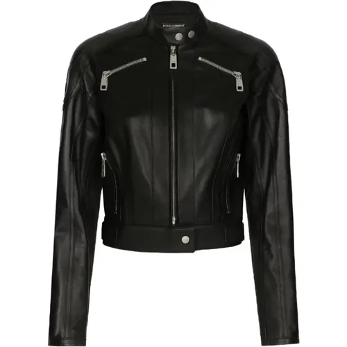Jet Leather Biker Jacket , female, Sizes: S, XS - Dolce & Gabbana - Modalova
