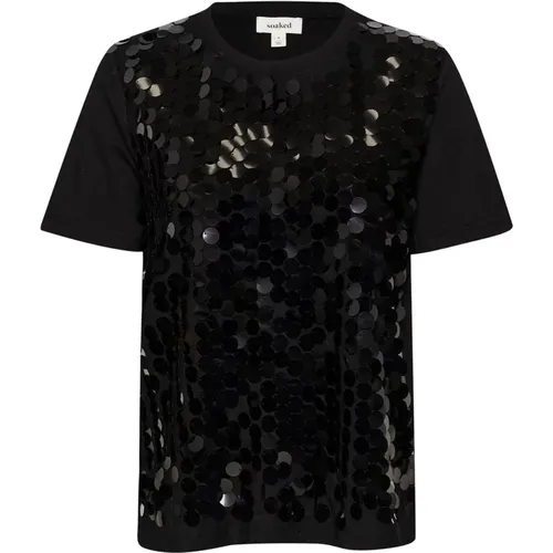 Schwarzes Pailletten-T-Shirt - Soaked in Luxury - Modalova