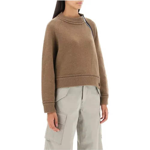 Cashmere Baumwollpullover mit Doppelreißverschluss,Round-neck Knitwear - Sacai - Modalova