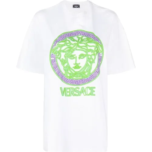 Damenbekleidung T-Shirts und Polos Weiß Aw23 , Damen, Größe: 2XS - Versace - Modalova