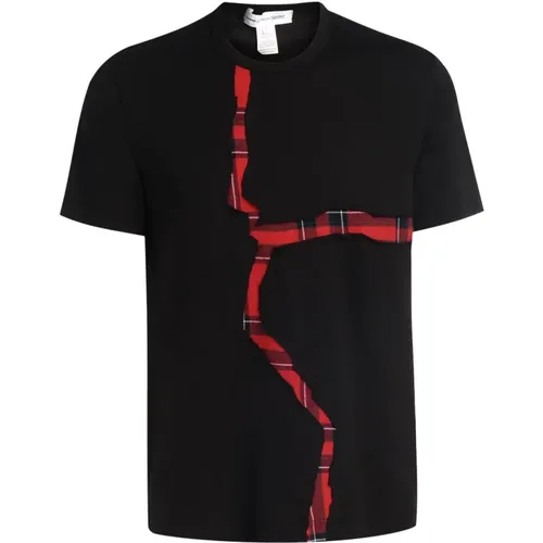 T-shirt with Open Cut Tartan Detail , male, Sizes: M - Comme des Garçons - Modalova