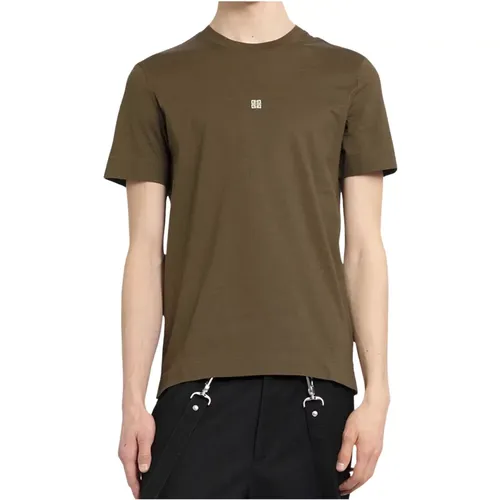 Khaki Slim Fit T-Shirt mit 4G Logo Print,Logo Besticktes Slim Fit T-Shirt - Givenchy - Modalova