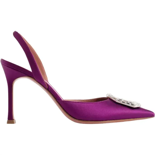 Amethyst Satin Camelia Slingback Pumps , female, Sizes: 3 1/2 UK, 4 UK, 4 1/2 UK - Amina Muaddi - Modalova