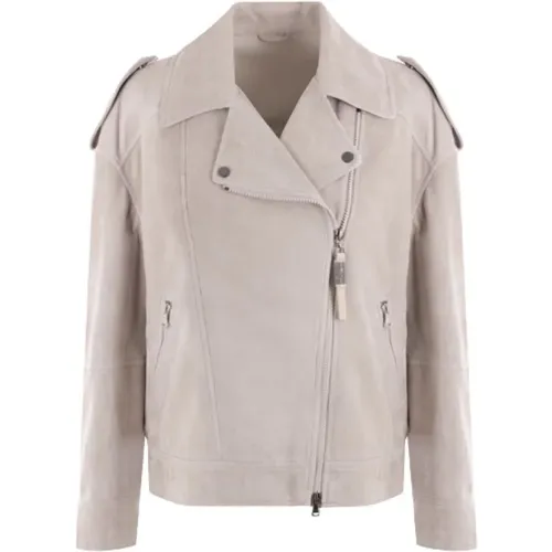 Eis Wildleder Bikerjacke - BRUNELLO CUCINELLI - Modalova