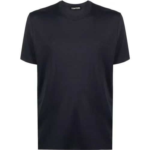Blaues Melange T-Shirt , Herren, Größe: L - Tom Ford - Modalova