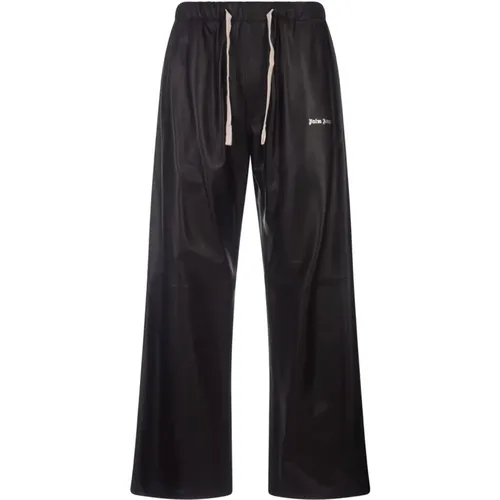 Leather Wide Trousers with Logo , male, Sizes: L, M - Palm Angels - Modalova