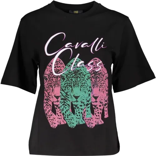 Iconic Print Slim Fit Tee , Damen, Größe: L - Cavalli Class - Modalova