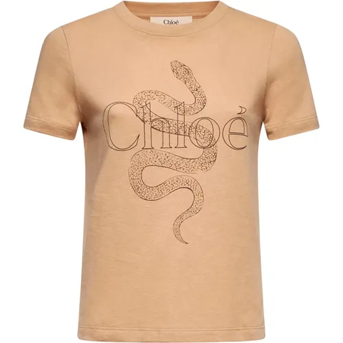 Schlangenmuster Rundhals T-shirt , Damen, Größe: M - Chloé - Modalova