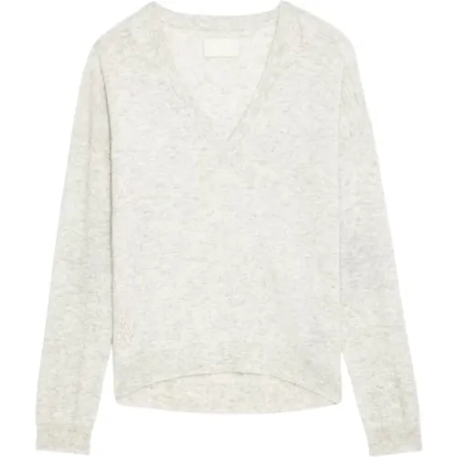 Grauer Cashmere Stern-Patch Pullover , Damen, Größe: S - Zadig & Voltaire - Modalova