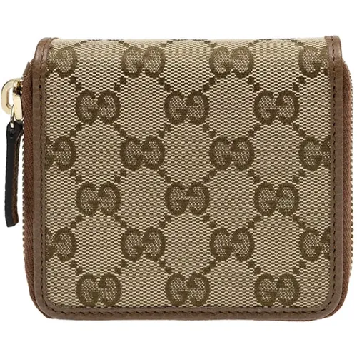 Brown Women`s Original GG Fabric and Leather Wallet Mod. 346056 Ky9Lg 8610 , unisex, Sizes: ONE SIZE - Gucci - Modalova