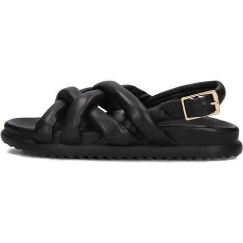 Schwarze Leder Kreuzriemen Sandalen , Damen, Größe: 36 EU - Via Vai - Modalova