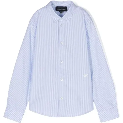 Hellblaues Baumwollhemd mit Vertikalen Streifen - Emporio Armani - Modalova