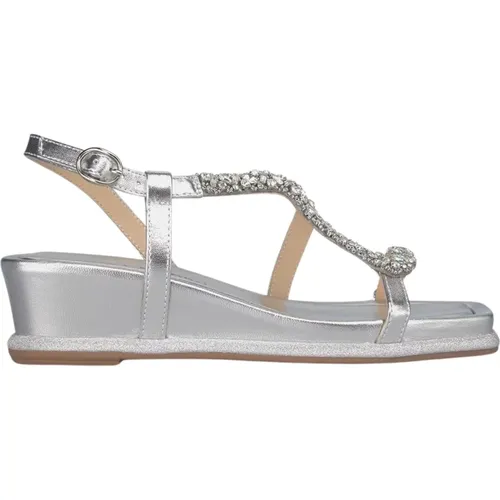 Glitter wedge sandal with rhinestone strap , female, Sizes: 6 UK, 5 UK, 4 UK - Alma en Pena - Modalova