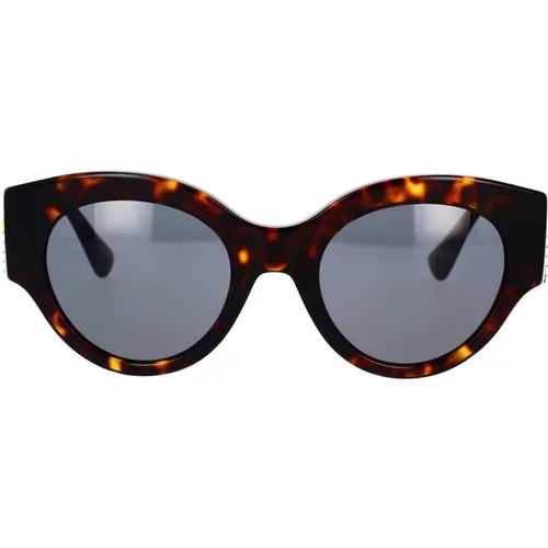 Round Sunglasses with Dark Grey Lens and Dark Havana Frame , unisex, Sizes: 52 MM - Versace - Modalova