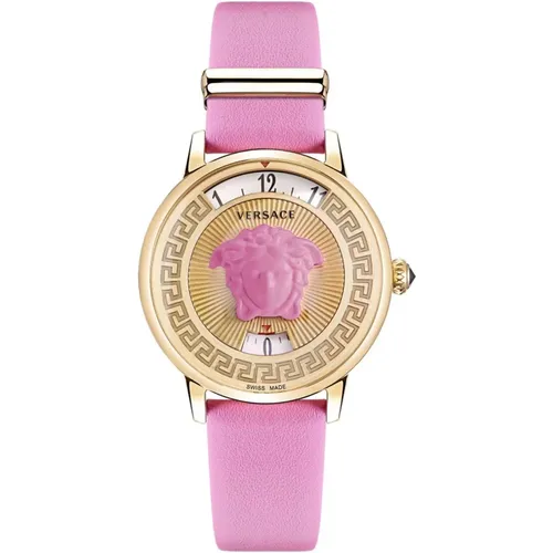 Medusa Icon Leather Watch Gold , female, Sizes: ONE SIZE - Versace - Modalova