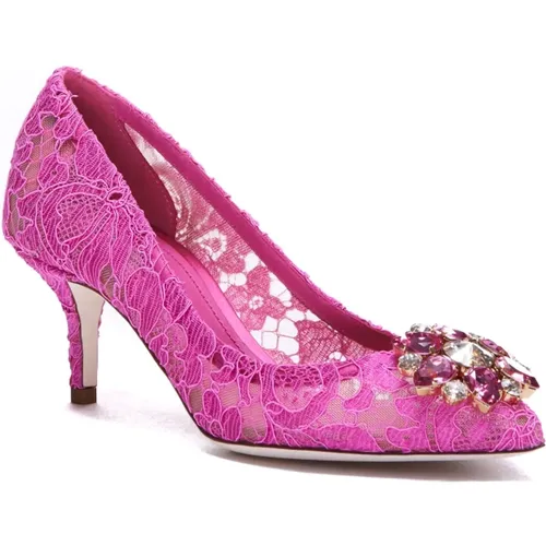 Fuchsia Crystal Heel Pumps , female, Sizes: 5 1/2 UK, 4 1/2 UK - Dolce & Gabbana - Modalova