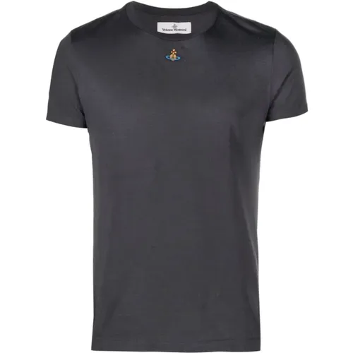 Grey Cotton T-shirts and Polos with Signature Orb Logo , male, Sizes: XS - Vivienne Westwood - Modalova