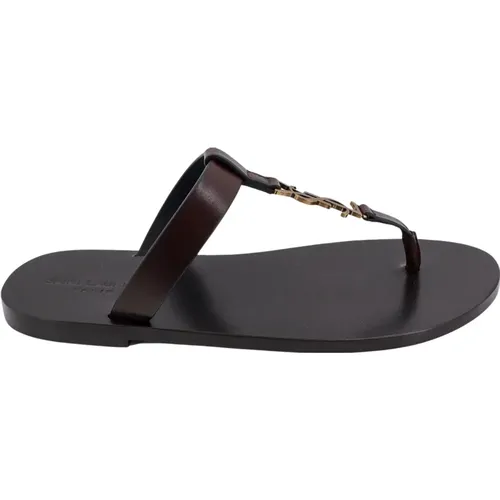 Leather Sandals with Metal Monogram , male, Sizes: 10 UK, 5 UK, 8 UK - Saint Laurent - Modalova