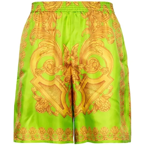 Barocco Silk Bermuda Shorts Lime/Gold , Herren, Größe: S - Versace - Modalova