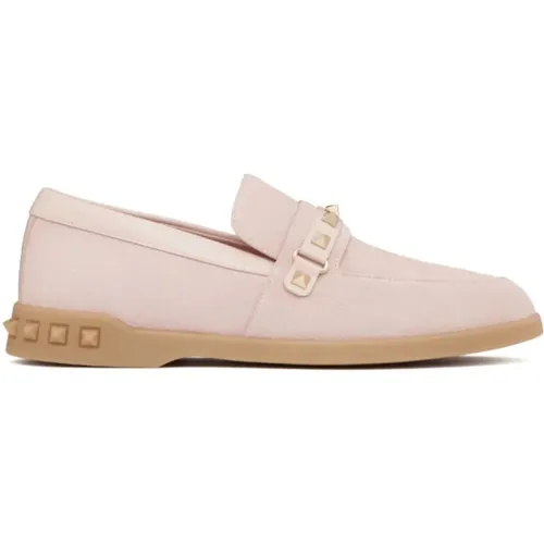 Suede Loafers with Rockstud Detailing , female, Sizes: 8 UK - Valentino - Modalova