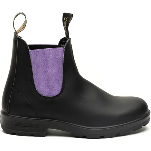 Schwarze Leder-Stiefeletten mit Lavendel-Elastikband , Damen, Größe: 39 EU - Blundstone - Modalova