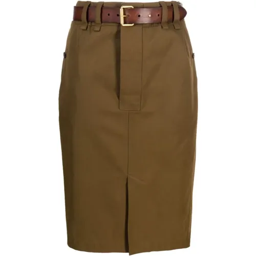 Brown Twill Cotton Pencil Skirt , female, Sizes: M - Saint Laurent - Modalova