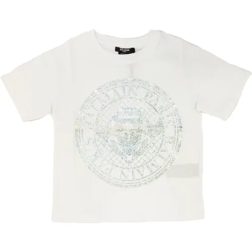 Weißes Kinder T-Shirt mit Logo-Print - Balmain - Modalova
