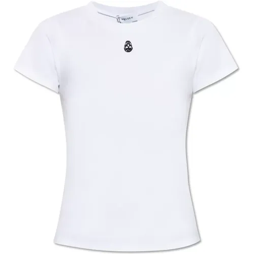 T-Shirt mit Stickerei , Damen, Größe: 2XS - alexander mcqueen - Modalova