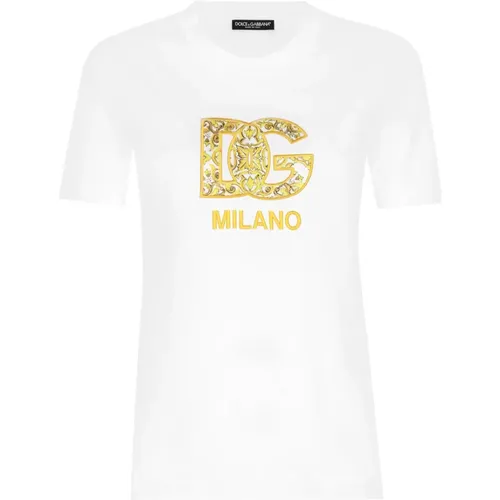 Maiolica Print T-shirt , female, Sizes: 2XS, XS - Dolce & Gabbana - Modalova