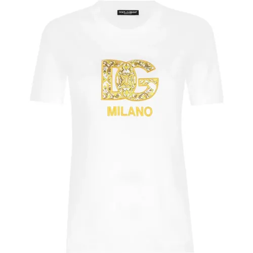 Maiolica Print T-shirt , female, Sizes: 2XS, XS, M - Dolce & Gabbana - Modalova