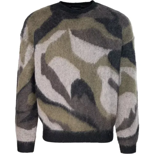 Green Camo Sweater Regular Fit , male, Sizes: L, S, M - Emporio Armani - Modalova