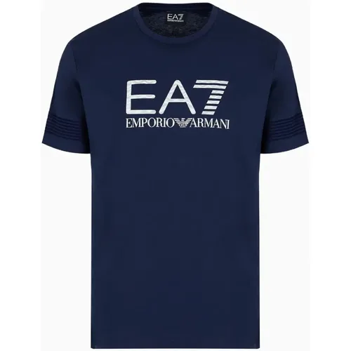 Essentielles T-Shirt mit Streifenärmeln , Herren, Größe: M - Emporio Armani EA7 - Modalova