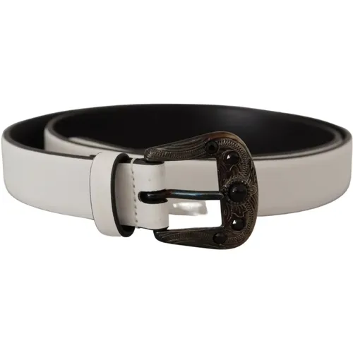 Leather Crystal Metal Buckle Belt , male, Sizes: 90 CM - Dolce & Gabbana - Modalova