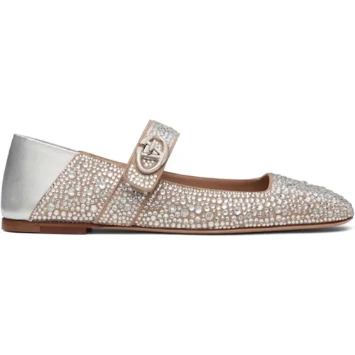 Crystal Embellished Flat Shoes Silver , female, Sizes: 3 UK, 4 UK - Valentino Garavani - Modalova