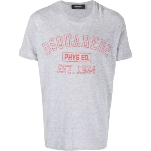 Light Grey Round Neck Cotton T-Shirt , male, Sizes: M, XL - Dsquared2 - Modalova