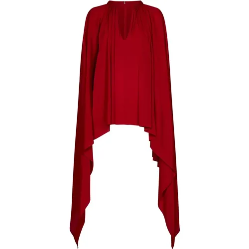 Rotes Seidenhemd mit V-Ausschnitt und Fledermausärmeln - Elie Saab - Modalova