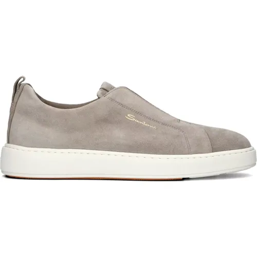 Taupe Wildleder Low Top Herren Sneakers , Herren, Größe: 39 EU - Santoni - Modalova