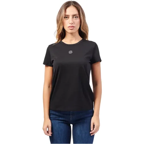 Schwarzes T-Shirt mit Double B Monogramm , Damen, Größe: M - Hugo Boss - Modalova