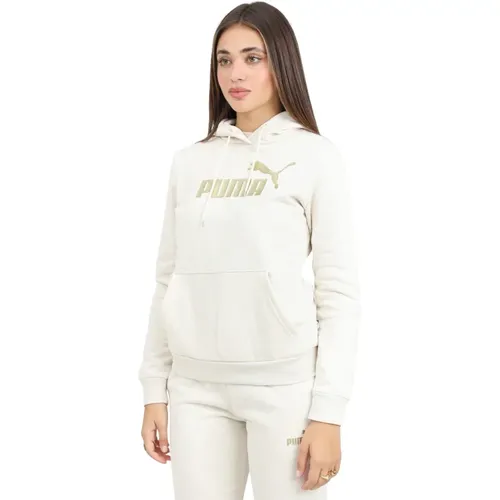 Glitter Logo Hoodie Weiß Damen , Damen, Größe: XL - Puma - Modalova