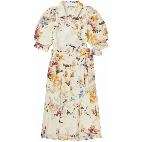 Schönes Wickelhemdkleid mit Puffärmeln und Blumenmuster , Damen, Größe: 2XS - Munthe - Modalova