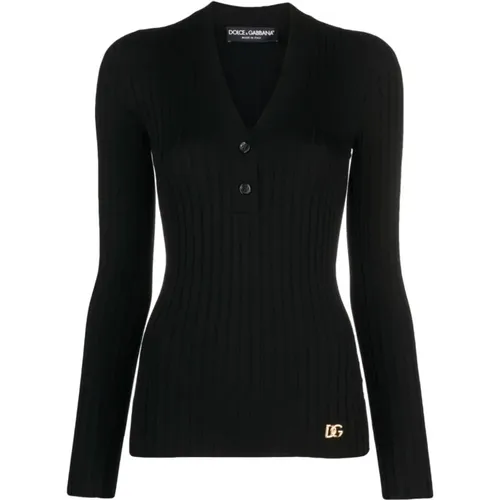 Schwarze Sweaters mit V-Ausschnitt und Knöpfen - Dolce & Gabbana - Modalova