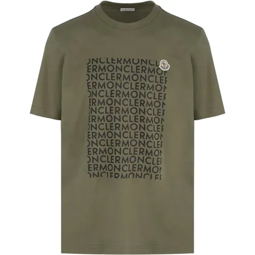 Text Print Logo T-Shirt in Grün , Herren, Größe: 2XL - Moncler - Modalova