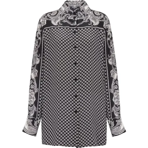 Paisley and mini monogram printed silk shirt , female, Sizes: XL, M, XS, S, 2XS - Balmain - Modalova