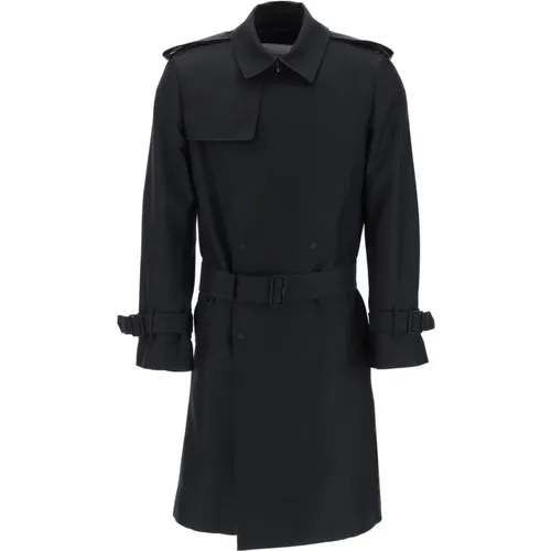 Double Breasted Silk Blend Trench Coat , male, Sizes: L - Burberry - Modalova