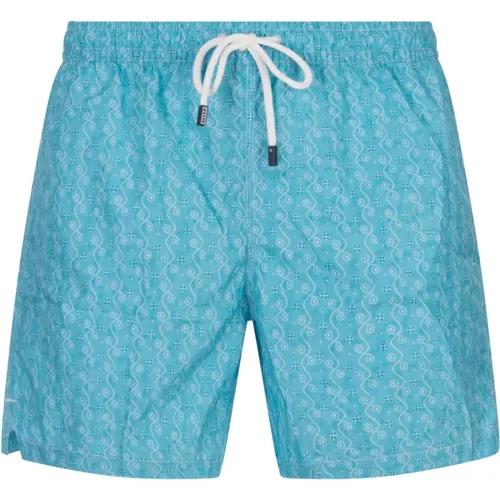 Blue Swim Shorts with Micro Pattern , male, Sizes: XL, 2XL, L - Fedeli - Modalova