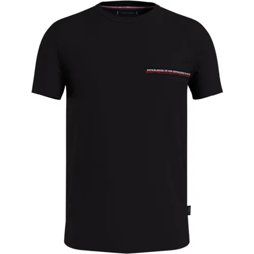 Schwarzes Logo T-Shirt Rundhals , Herren, Größe: L - Tommy Hilfiger - Modalova