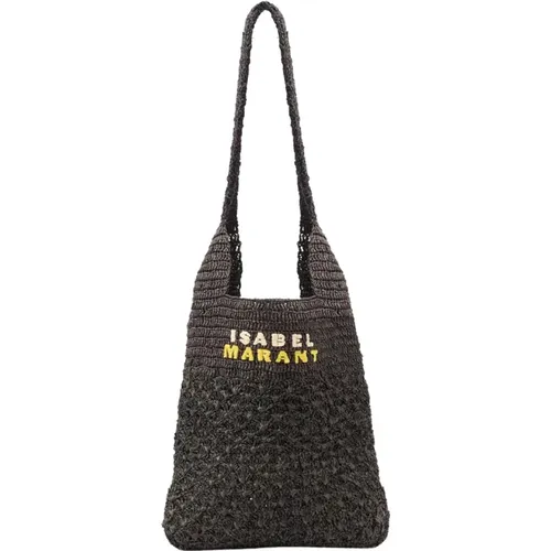 Handgewebte Raffia-Tote-Tasche mit gesticktem Logo - Isabel marant - Modalova