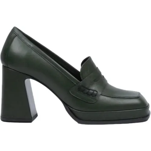 Green Leather Moccasin with 80mm Heel , female, Sizes: 5 UK, 6 UK, 4 UK - Elvio Zanon - Modalova