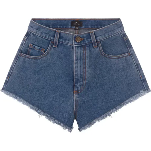 Blaue Denim-Shorts mit Kontrastnähten , Damen, Größe: W26 - ETRO - Modalova